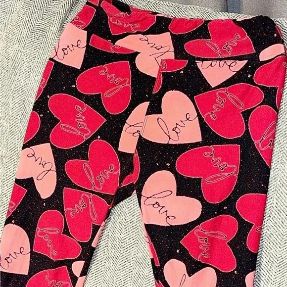 Lularoe Valentine’s Women Hearts Red Pink Jogging Bottom Tights Pants OSFA - Picture 5 of 5